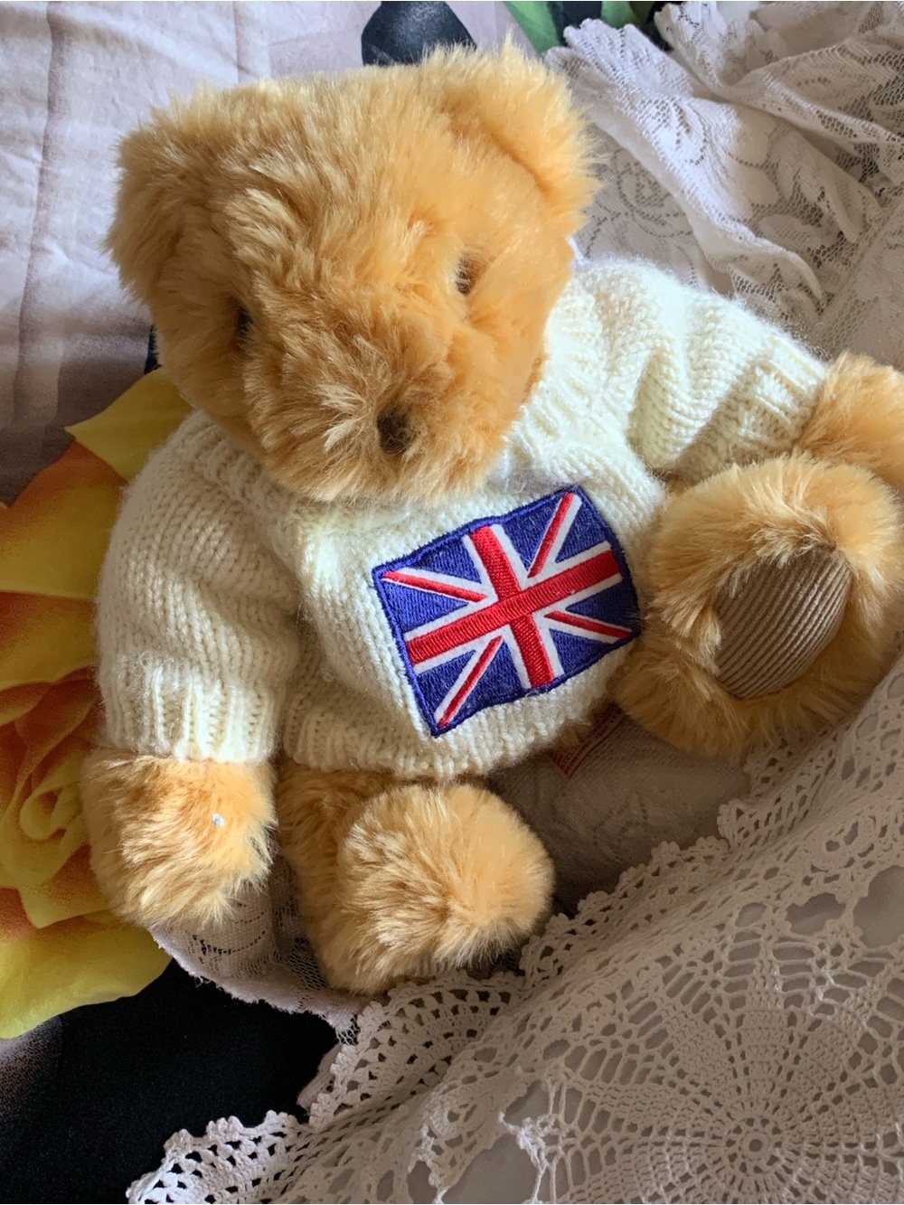 Vtg Union Jack sweater teddy bear stuffed toy